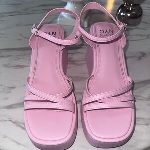 N.Y.C. Pink Wedge Sandals